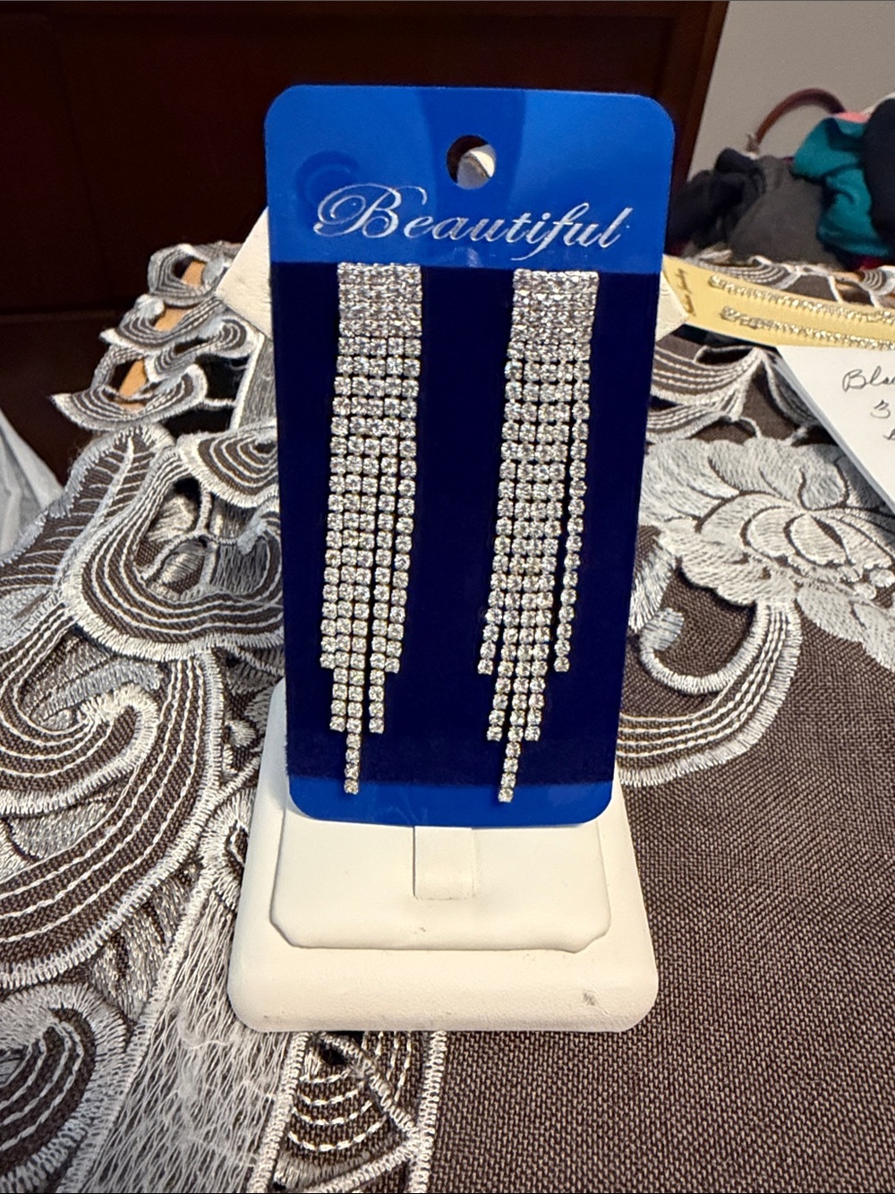 Crystal Drape Drop Earrings - Silver